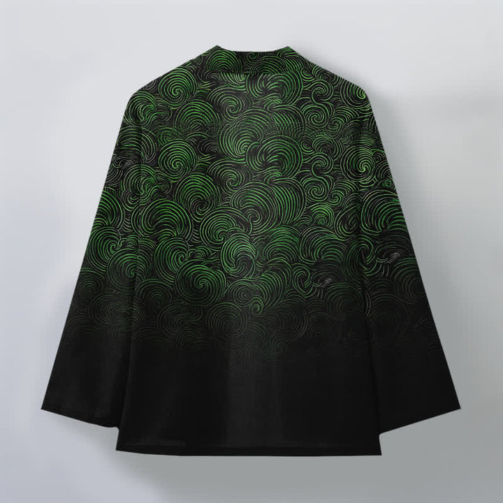 Buddha Stones Kimono de hombre con estampado degradado en espiral de algodón y frente abierto - image 2