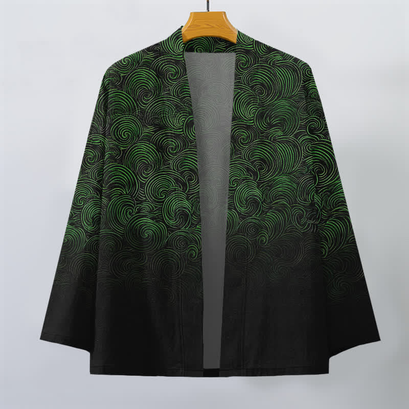 Buddha Stones Kimono de hombre con estampado degradado en espiral de algodón y frente abierto - image 1