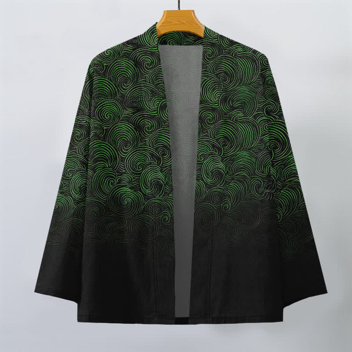 Buddha Stones Kimono de hombre con estampado degradado en espiral de algodón y frente abierto - image 1