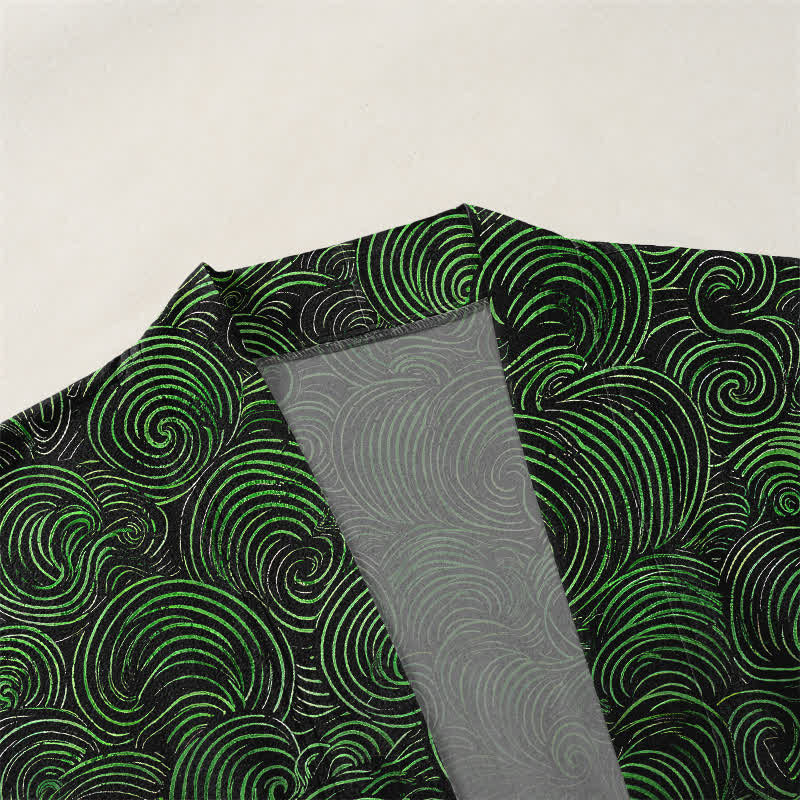 Buddha Stones Kimono de hombre con estampado degradado en espiral de algodón y frente abierto - image 3