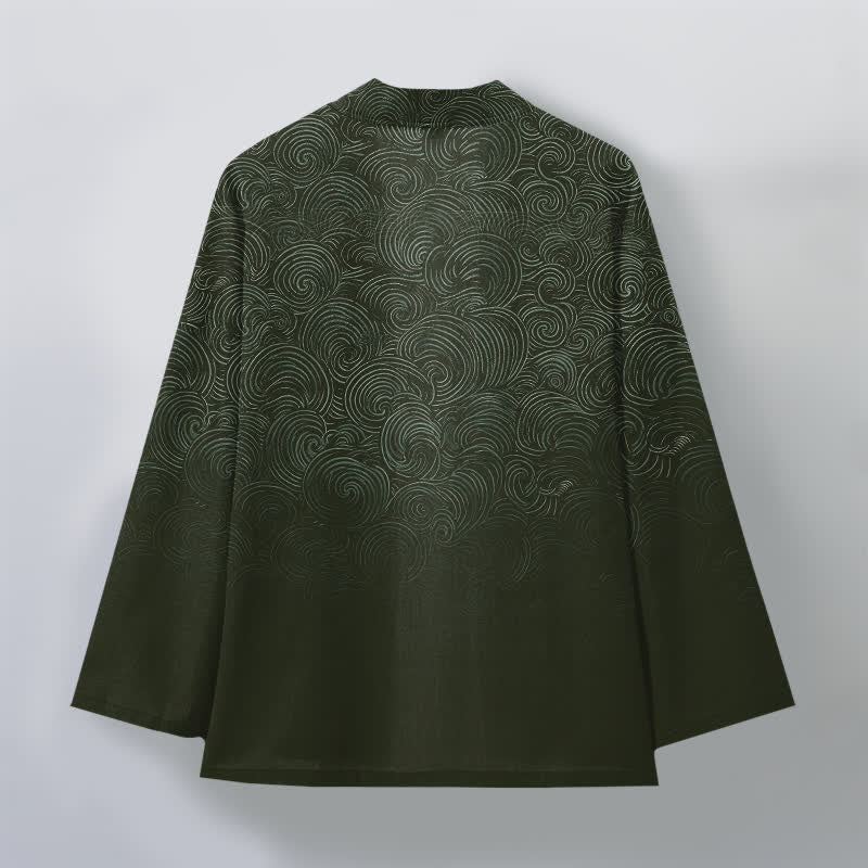 Buddha Stones Kimono de hombre con estampado degradado en espiral de algodón y frente abierto - image 8