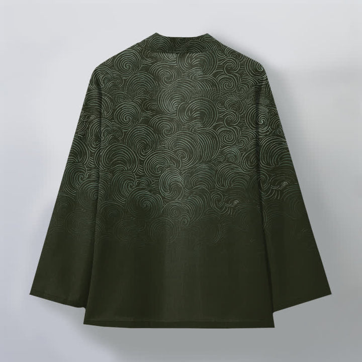 Buddha Stones Kimono de hombre con estampado degradado en espiral de algodón y frente abierto - image 8