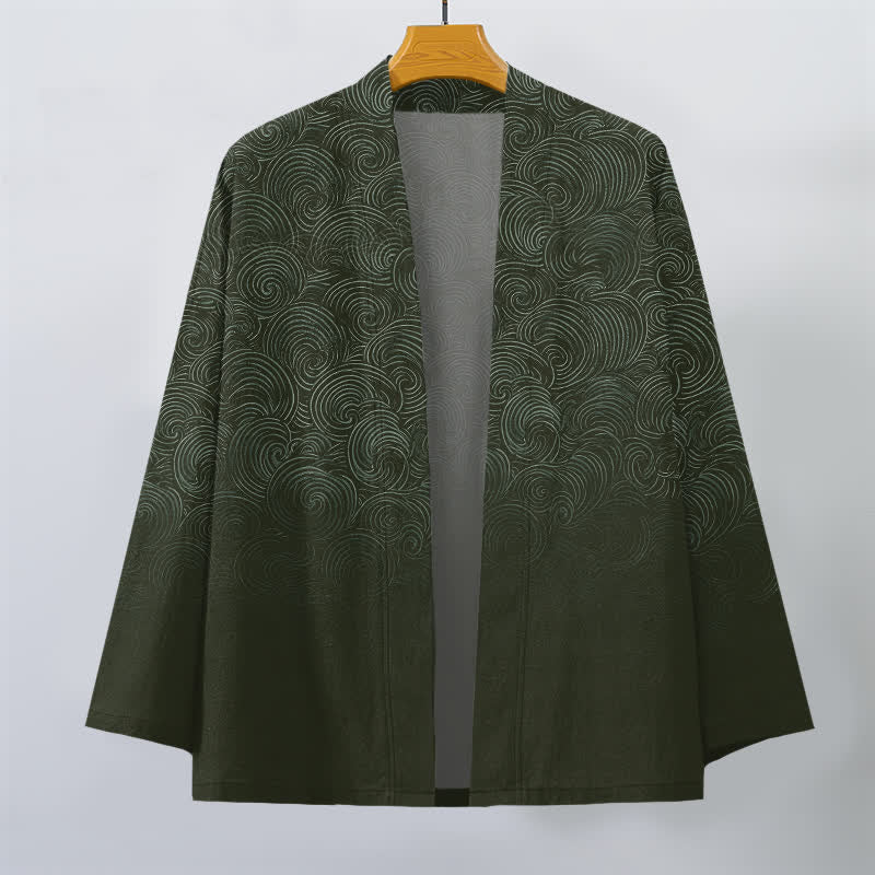 Buddha Stones Kimono de hombre con estampado degradado en espiral de algodón y frente abierto - image 7