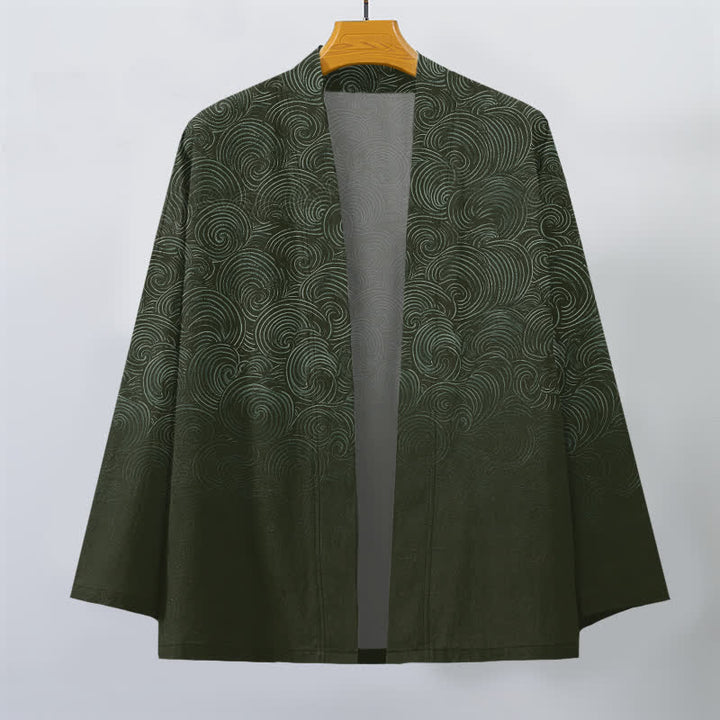 Buddha Stones Kimono de hombre con estampado degradado en espiral de algodón y frente abierto - image 7