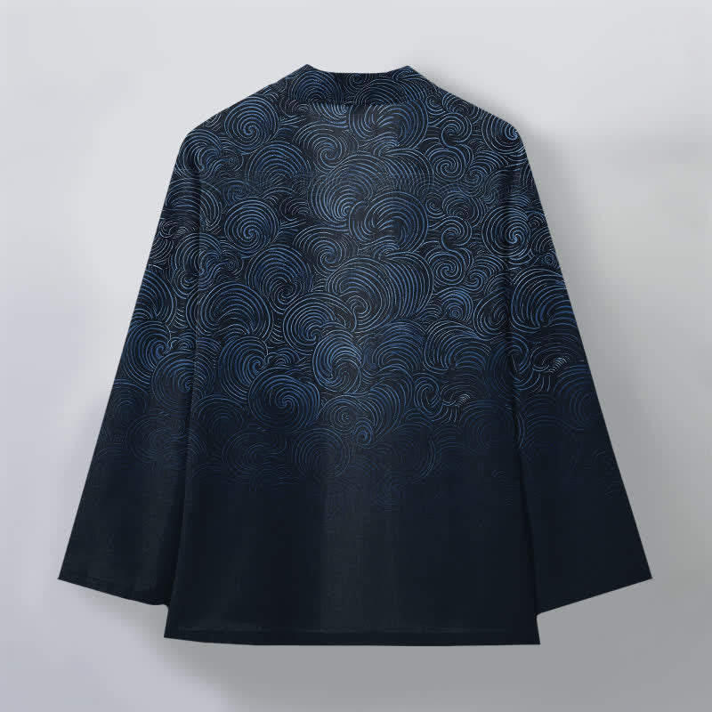 Buddha Stones Kimono de hombre con estampado degradado en espiral de algodón y frente abierto - image 11