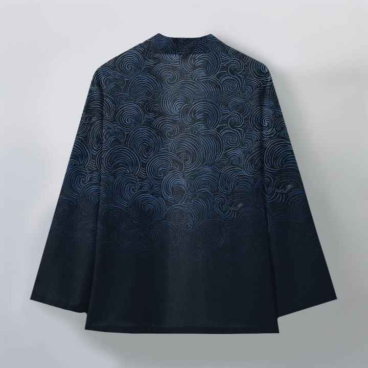 Buddha Stones Kimono de hombre con estampado degradado en espiral de algodón y frente abierto - image 11
