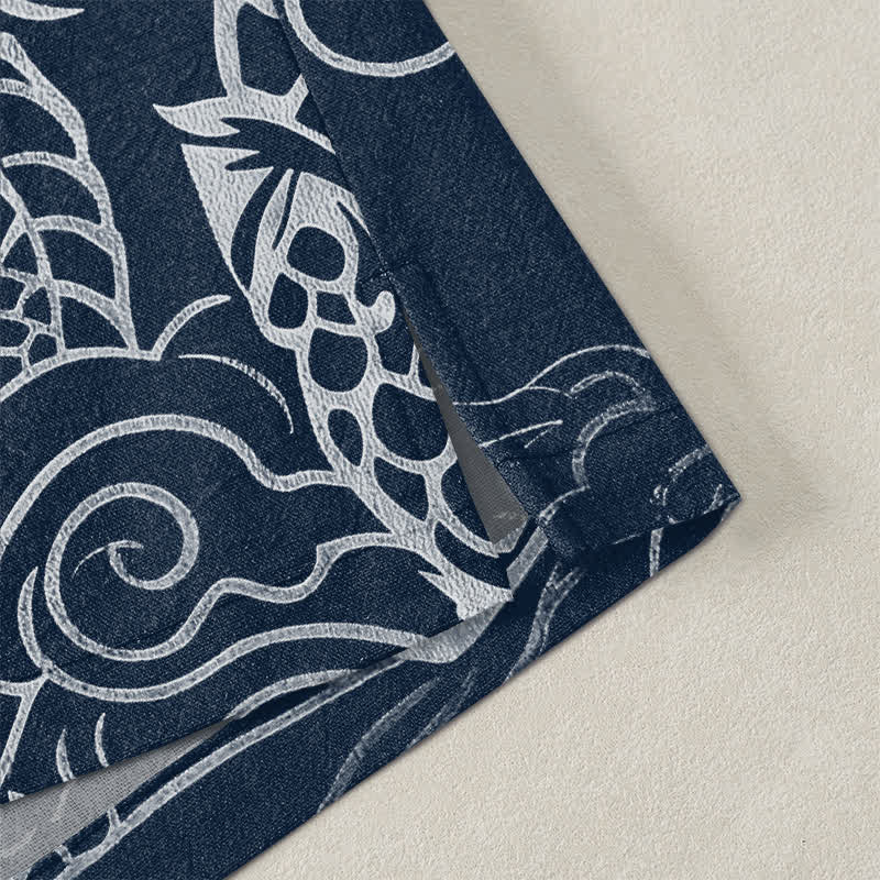 Buddha Stones Kimono de algodón con estampado tradicional de dragón y nube, abierto por delante para hombre. - image 4