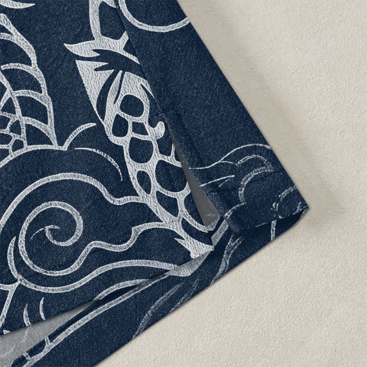 Buddha Stones Kimono de algodón con estampado tradicional de dragón y nube, abierto por delante para hombre. - image 4
