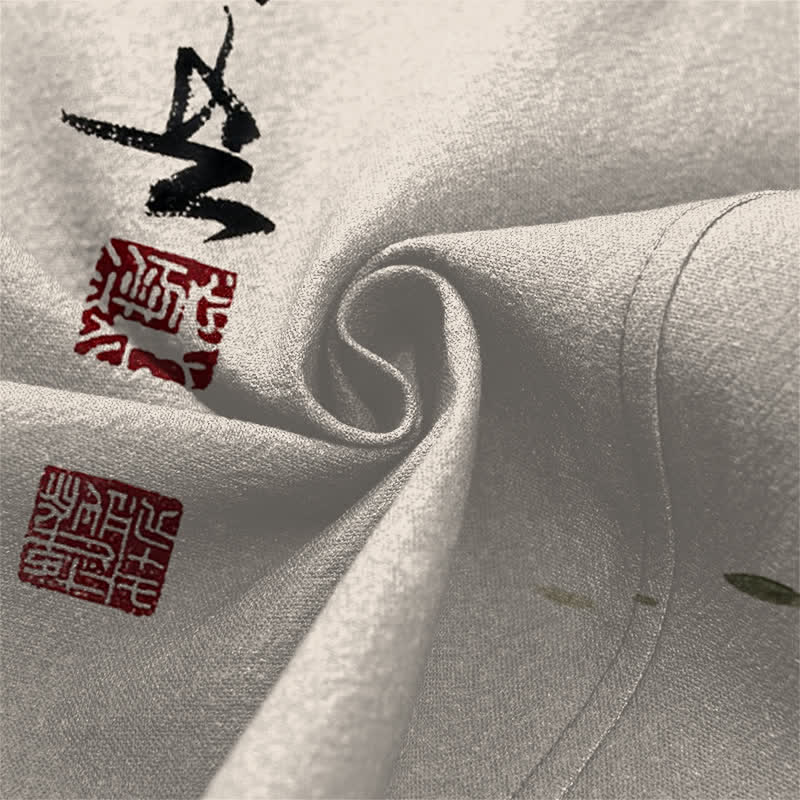 Buddha Stones Kimono de hombre de algodón rojo y negro con estampado de loto koi y frente abierto - image 5