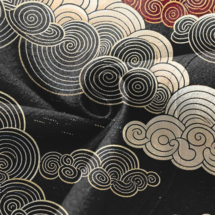 Buddha Stones Kimono de algodón con estampado de nubes y mareas auspiciosas y frente abierto para hombre - image 5