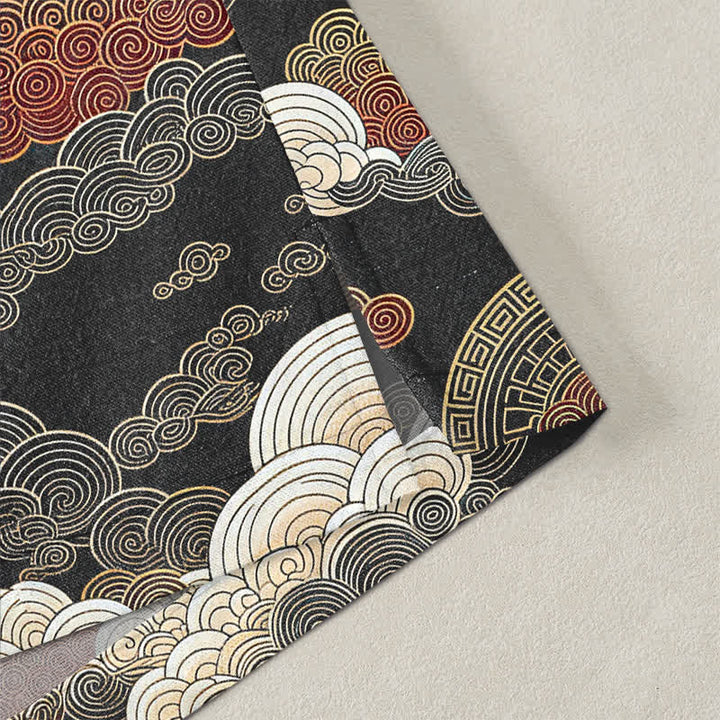 Buddha Stones Kimono de algodón con estampado de nubes y mareas auspiciosas y frente abierto para hombre - image 4