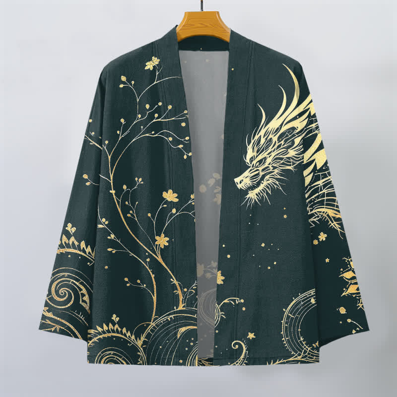 Buddha Stones Kimono de hombre con frente abierto y estampado floral de Cotton Dragon Tide - image 1