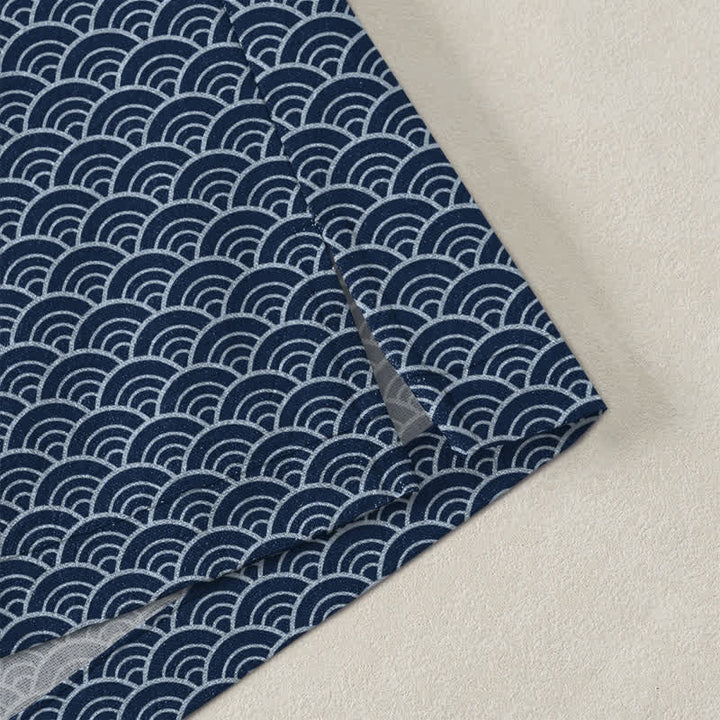 Buddha Stones Kimono de algodón japonés con estampado de olas oceánicas y frente abierto para hombre. - image 4