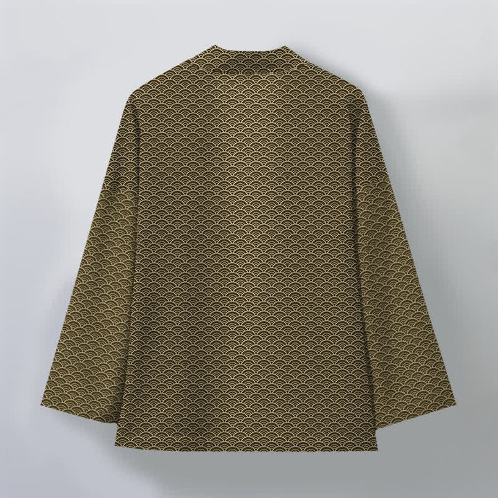 Buddha Stones Kimono de algodón japonés con estampado de olas oceánicas y frente abierto para hombre. - image 8