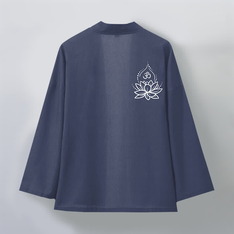 Buddha Stones Kimono de hombre con frente abierto y estampado de loto Om de algodón - image 2