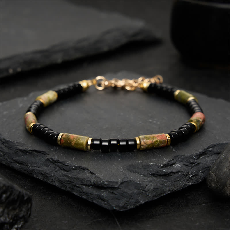 Buddha Stones Pulsera vintage de unakita y hematita con detalles de cobre - image 1