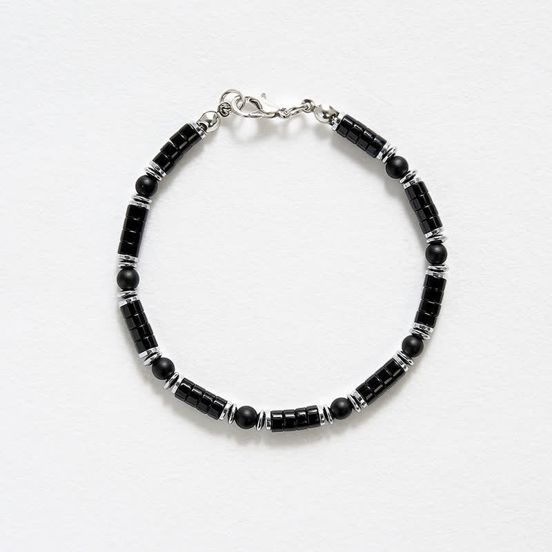 Buddha Stones Pulsera protectora con cuentas espaciadoras cilíndricas esmeriladas de ónix negro - image 4
