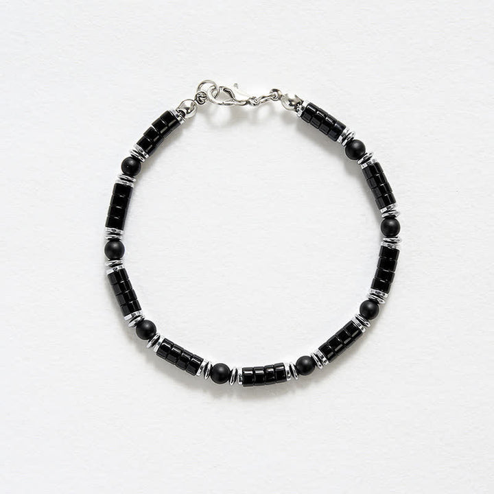 Buddha Stones Pulsera protectora con cuentas espaciadoras cilíndricas esmeriladas de ónix negro - image 4