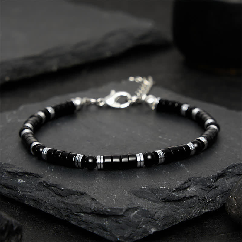 Buddha Stones Pulsera protectora con cuentas espaciadoras cilíndricas esmeriladas de ónix negro - image 10