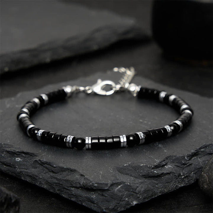 Buddha Stones Pulsera protectora con cuentas espaciadoras cilíndricas esmeriladas de ónix negro - image 10