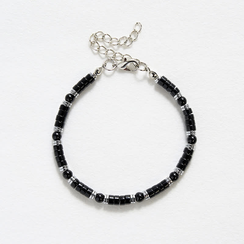 Buddha Stones Pulsera protectora con cuentas espaciadoras cilíndricas esmeriladas de ónix negro - image 12
