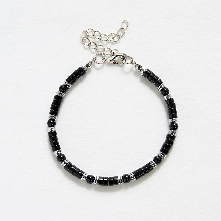 Buddha Stones Pulsera protectora con cuentas espaciadoras cilíndricas esmeriladas de ónix negro - image 12
