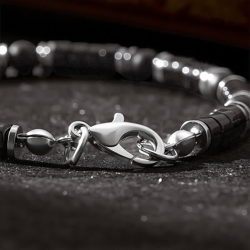 Buddha Stones Pulsera protectora con cuentas espaciadoras cilíndricas esmeriladas de ónix negro - image 5