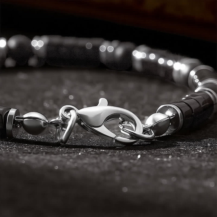 Buddha Stones Pulsera protectora con cuentas espaciadoras cilíndricas esmeriladas de ónix negro - image 5