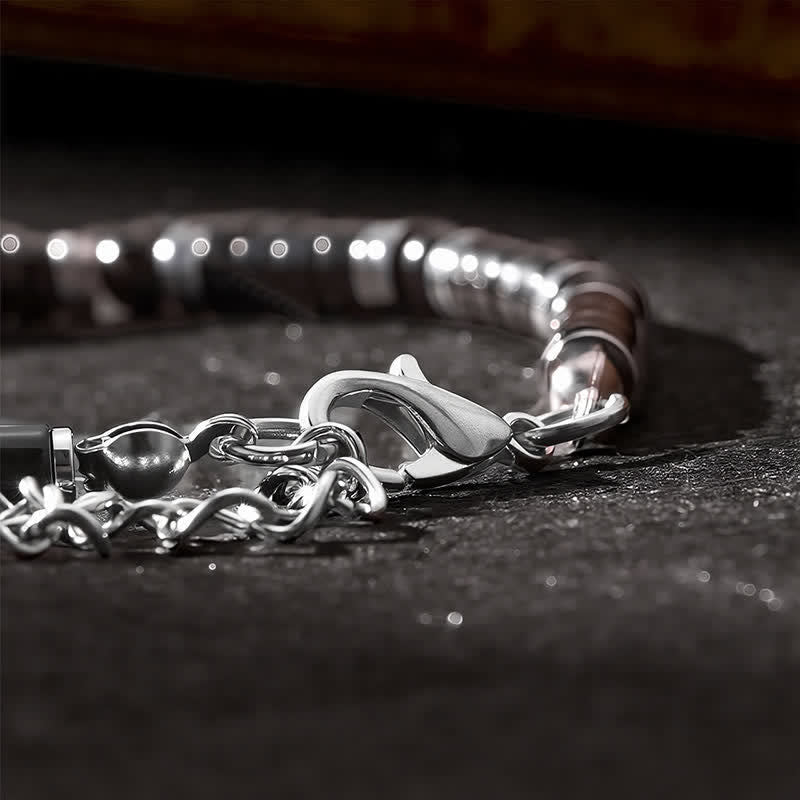 Buddha Stones Pulsera protectora con cuentas espaciadoras cilíndricas esmeriladas de ónix negro - image 13