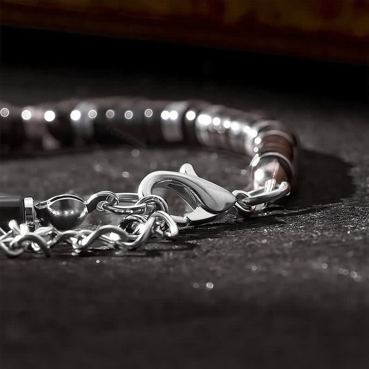 Buddha Stones Pulsera protectora con cuentas espaciadoras cilíndricas esmeriladas de ónix negro - image 13