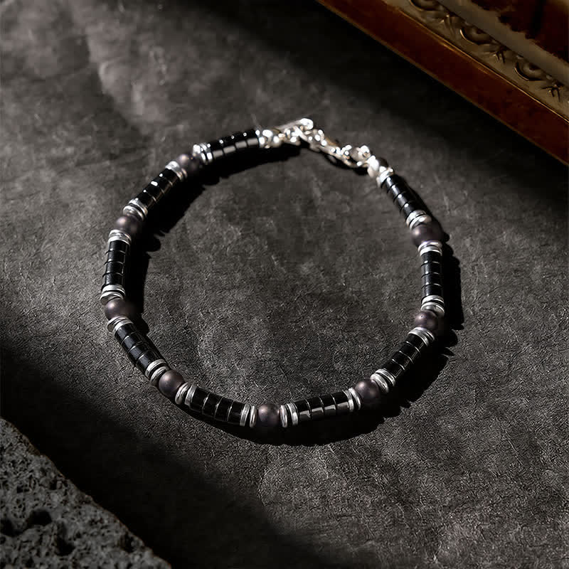 Buddha Stones Pulsera protectora con cuentas espaciadoras cilíndricas esmeriladas de ónix negro - image 2