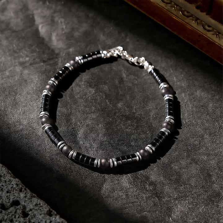 Buddha Stones Pulsera protectora con cuentas espaciadoras cilíndricas esmeriladas de ónix negro - image 2