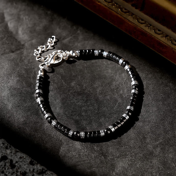 Buddha Stones Pulsera protectora con cuentas espaciadoras cilíndricas esmeriladas de ónix negro - image 11