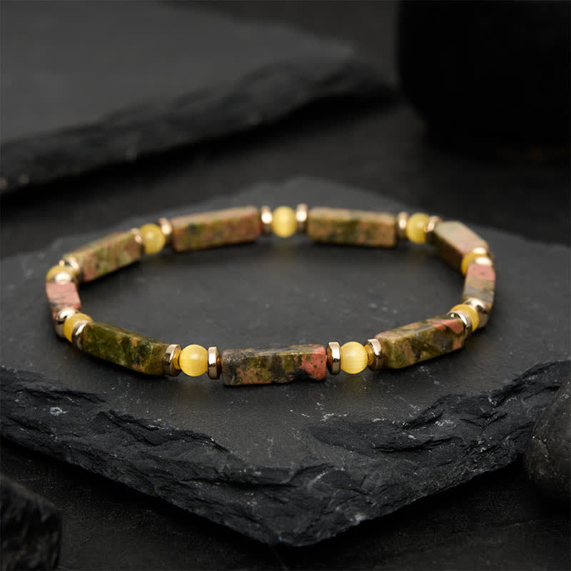 Buddha Stones Pulsera elástica rectangular con cuentas Unakite Balance - image 1