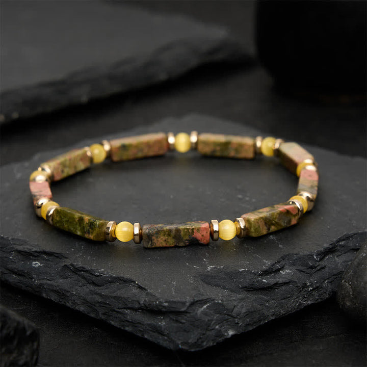 Buddha Stones Pulsera elástica rectangular con cuentas Unakite Balance - image 1