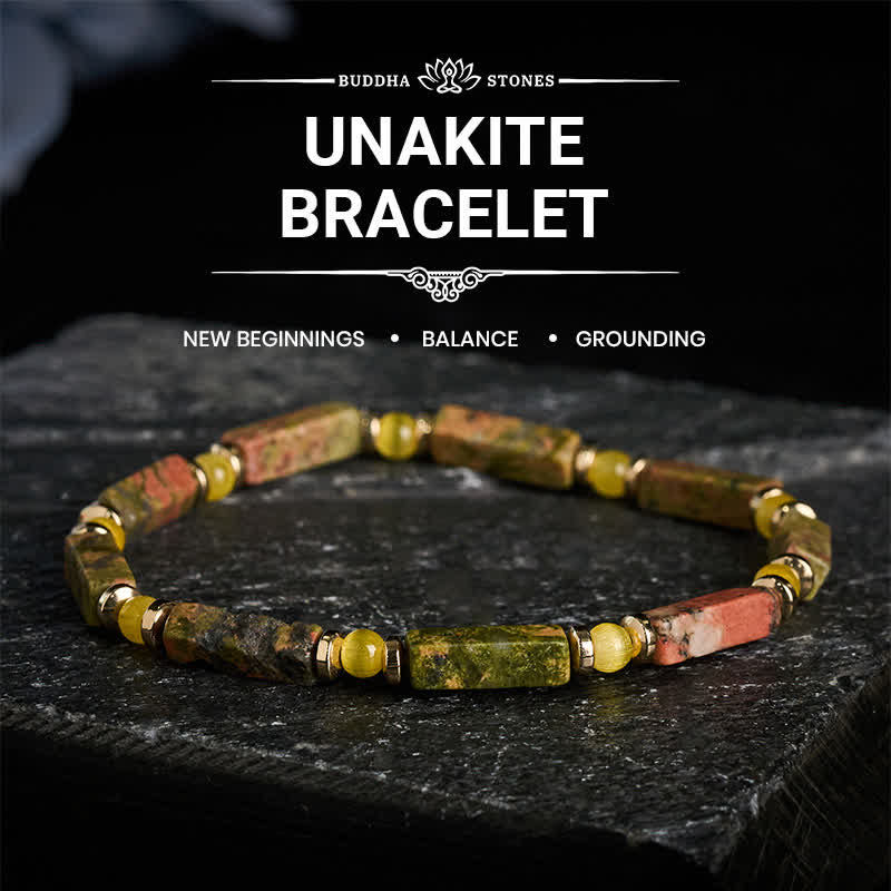 Buddha Stones Pulsera elástica rectangular con cuentas Unakite Balance - Unakita (circunferencia de la muñeca: 16-17 cm) - image 0