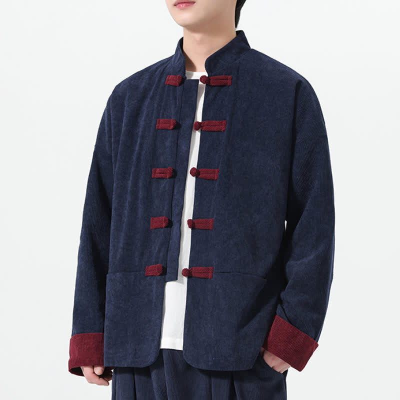 Buddha Stones Chaquetas de hombre de estilo casual Tang con botones de rana y bolsillos, ideales para otoño e invierno. - image 1