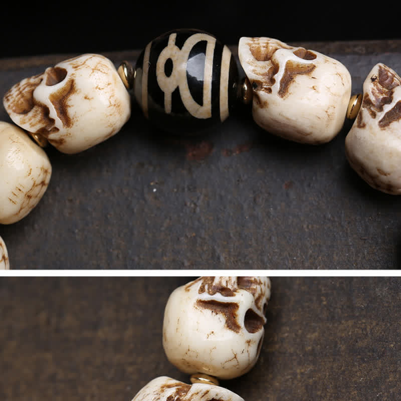 Buddha Stones Pulsera protectora de cuentas Dzi del Señor del Bosque de los Cadáveres, tallada a mano en hueso. - image 4
