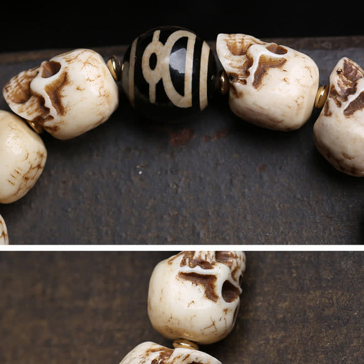 Buddha Stones Pulsera protectora de cuentas Dzi del Señor del Bosque de los Cadáveres, tallada a mano en hueso. - image 4