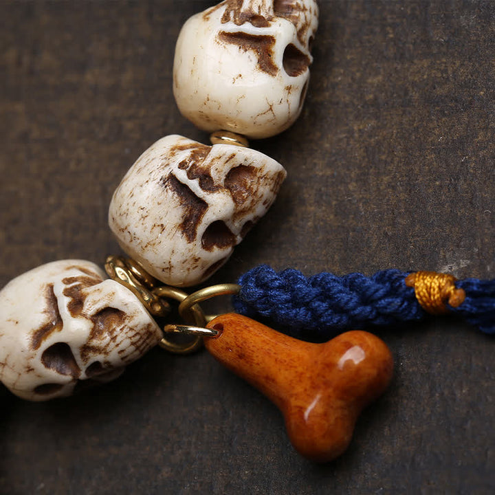 Buddha Stones Pulsera protectora de cuentas Dzi del Señor del Bosque de los Cadáveres, tallada a mano en hueso. - image 3