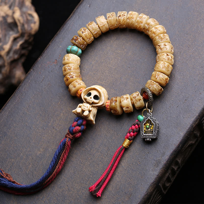 Buddha Stones Pulsera de protección del bosque del Señor de los Cadáveres con cuentas de hueso tibetanas - Señor del Bosque de los Cadáveres - 12,7 × 6,4 mm - image 0