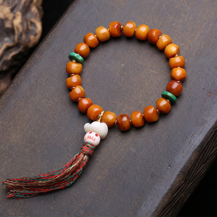 Buddha Stones Pulsera de fuerza y ​​protección del Señor del Bosque de los Cadáveres con cuentas de hueso - Cuentas espaciadoras verdes - 10×7 mm - image 5