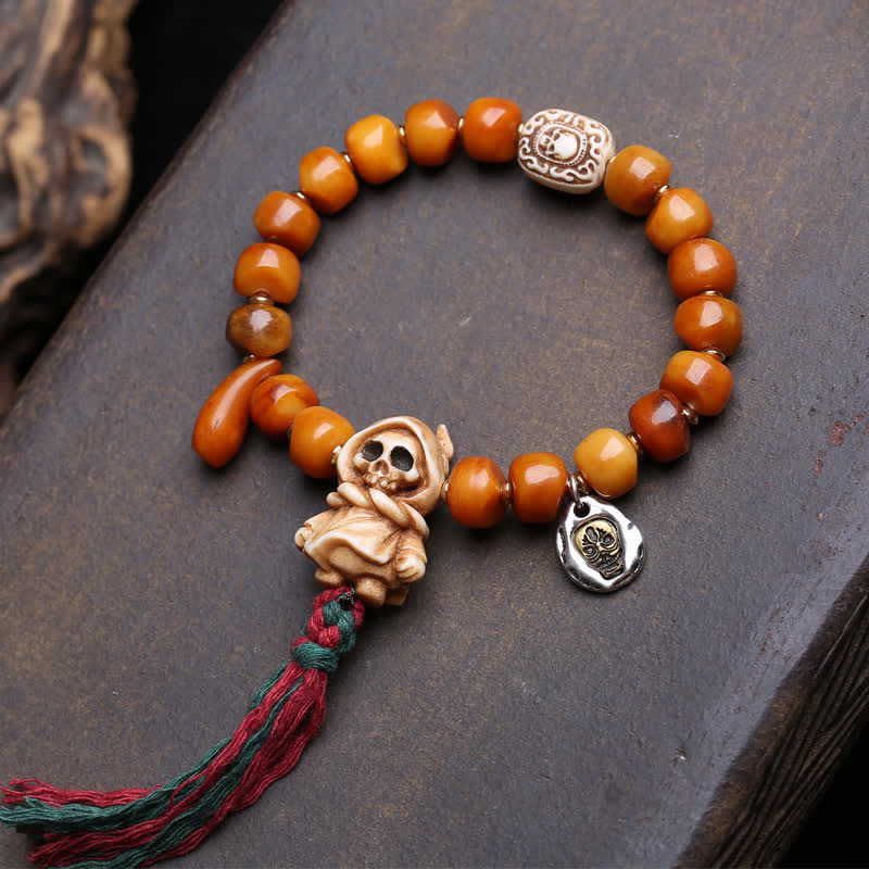 Buddha Stones Pulsera de fuerza y ​​protección del Señor del Bosque de los Cadáveres con cuentas de hueso - Señor del Bosque de los Cadáveres - 10×7 mm - image 0