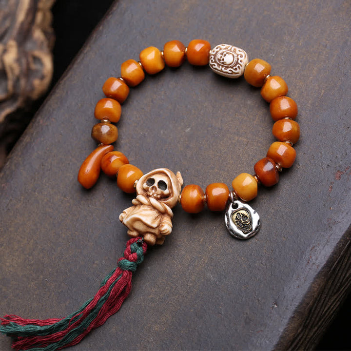 Buddha Stones Pulsera de fuerza y ​​protección del Señor del Bosque de los Cadáveres con cuentas de hueso - Señor del Bosque de los Cadáveres - 10×7 mm - image 0
