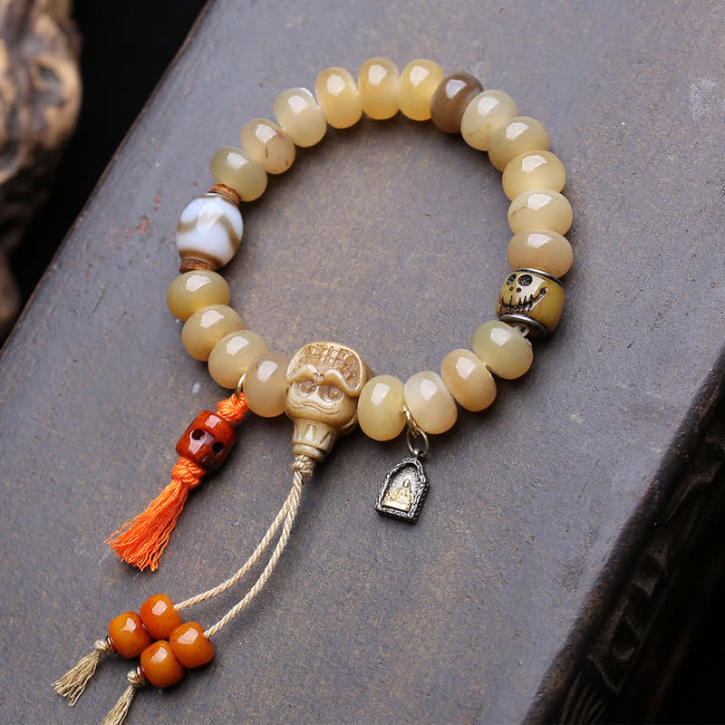 Buddha Stones Pulsera tibetana de protección del bosque con cuentas de hueso Dzi y Señor de los Cadáveres - Señor del Bosque de los Cadáveres - 12×7 mm - image 0