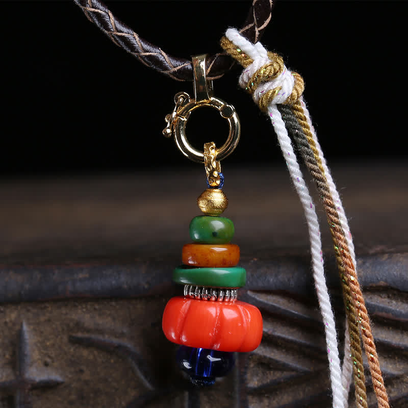 Buddha Stones Collar con colgante de protección tibetana de cuentas Liuli con diseño de montón de piedras Mani - image 2