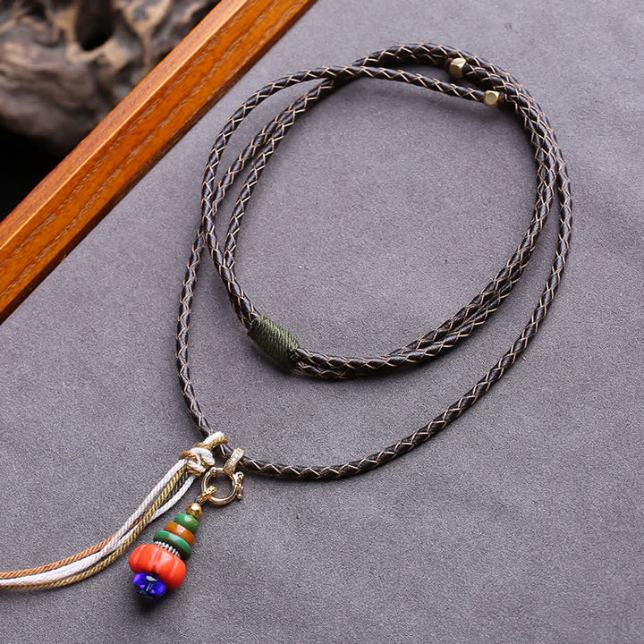 Buddha Stones Collar con colgante de protección tibetana de cuentas Liuli con diseño de montón de piedras Mani - Aprox. 4,5–12 mm - image 0