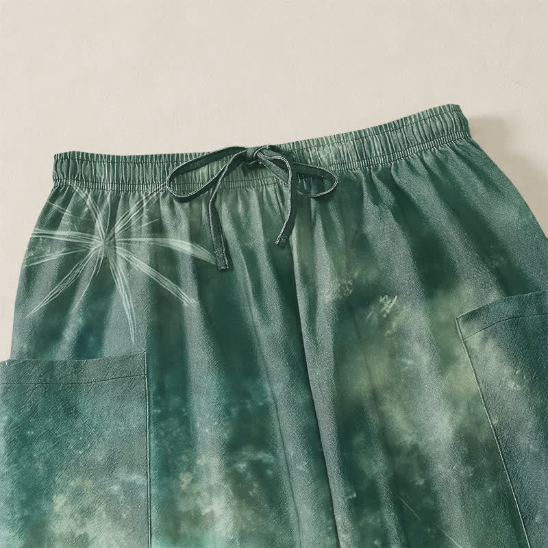Buddha Stones Pantalones harem de algodón con estampado de grulla oriental y loto para mujer, cintura elástica y bolsillos laterales. - image 5