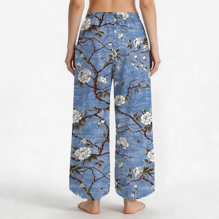 Buddha Stones Pantalones harem de algodón con estampado floral botánico y cintura elástica para mujer, con bolsillos laterales. - image 2