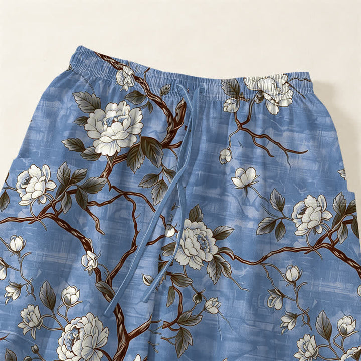 Buddha Stones Pantalones harem de algodón con estampado floral botánico y cintura elástica para mujer, con bolsillos laterales. - image 5